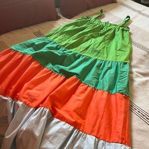 Italian poplin maxi tiered colorful dress - farm rio vibes